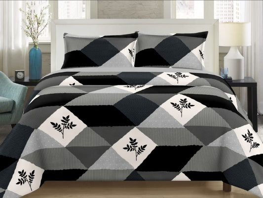 Diagonal with Leaf print 100% cotton premium satin double bedsheet