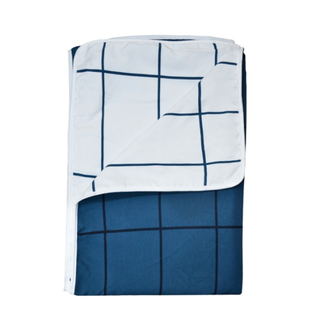 Super soft fabric cotton micro dohar in blue and white square print with double sided design (AC blanket)